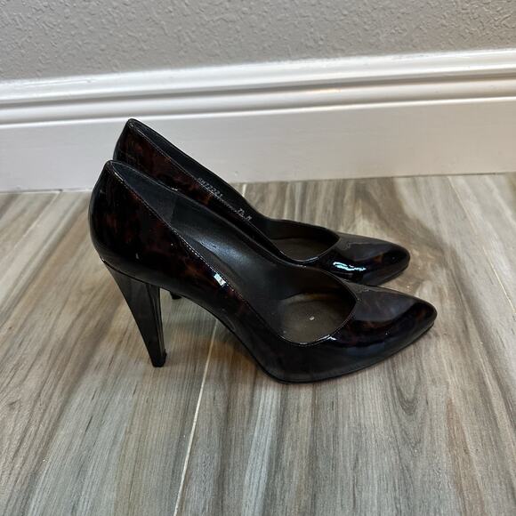 Stuart Weitzman Pumps tortoise Patent Leather 7.5 Cognac Tartuga Pointed Toe - Picture 3 of 10